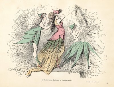Karikatur av et parisisk kvinners soverom på 1900-tallet. av Alfred Grevin
