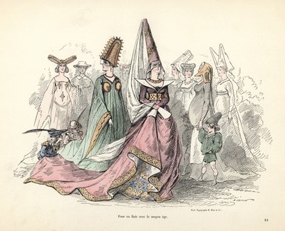 Karikaturer av kostymer av kvinner og barn i middelalderen av Alfred Grevin