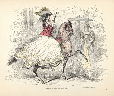 Jaktdrakt for en kvinne, epoken til kong Louis XIII av Frankrike av Alfred Grevin