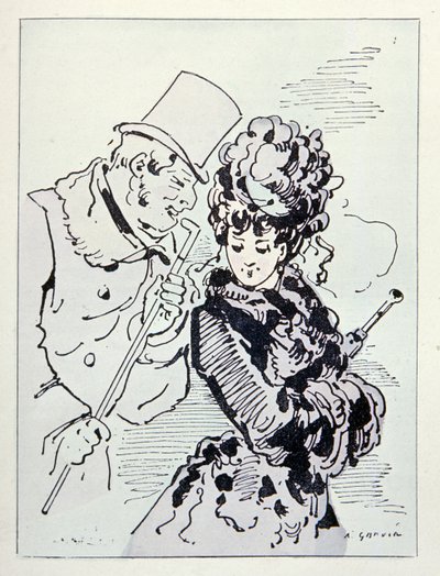 På asfalten, illustrasjon fra Les Parisiennes, ca.1870 av Alfred Grevin