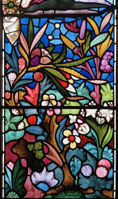 Blomsterdesign, detalj fra østvinduet, 1864 (farget glass) av Alfred Hassam