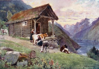 A Saeter, Vetle Fjord (farge litho) av Alfred Heaton Cooper