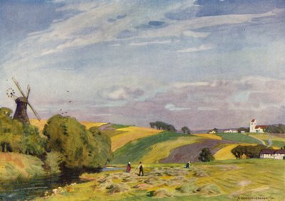 Danmark: Et typisk dansk landskap, Sønderjylland (farge litho) av Alfred Heaton Cooper