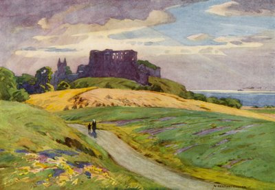 Danmark: Bornholm, Hammershus slott (farge litho) av Alfred Heaton Cooper