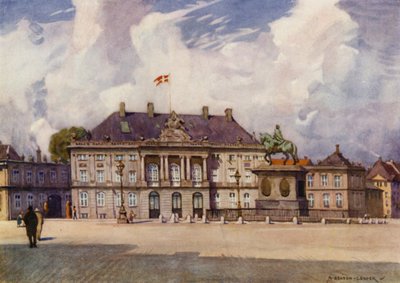 Danmark: København, Amalienborg-palasset (farge litho) av Alfred Heaton Cooper