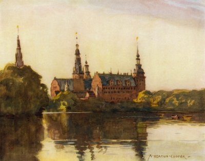 Danmark: Frederiksborg slott (farge litho) av Alfred Heaton Cooper