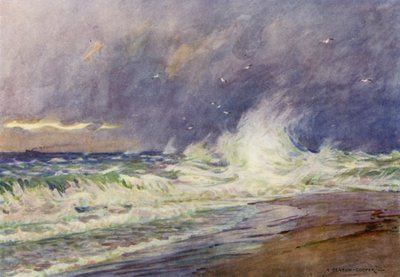 Danmark: Skagen, møtet mellom Nordsjøen og Kattegat (farge litho) av Alfred Heaton Cooper