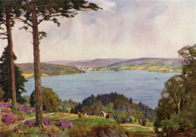 Danmark: Vejle Fjord, Sønderjylland (farge litho) av Alfred Heaton Cooper