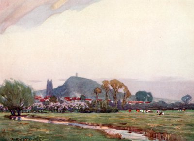 Isle of Avalon og Glastonbury Tor (farge litho) av Alfred Heaton Cooper
