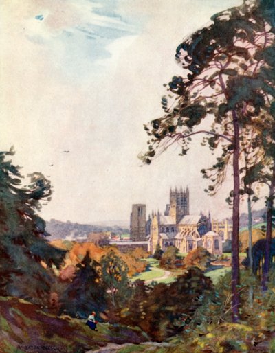 Wells Cathedral, fra Tor (farge litho) av Alfred Heaton Cooper