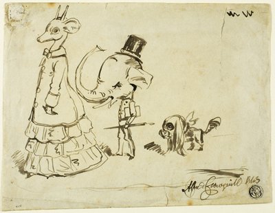 Karikatur av mann, kvinne og hund av Alfred Henry Forrester