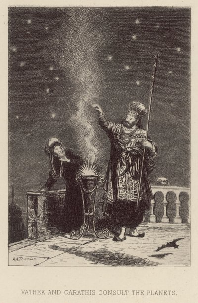 Vathek og Carathis konsulterer planetene (etsing) av Alfred Holst Tourrier