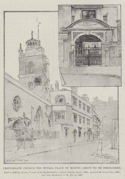 Cripplegate Church, Burial Place of Milton, i ferd med å bli revet av Alfred Hugh Fisher