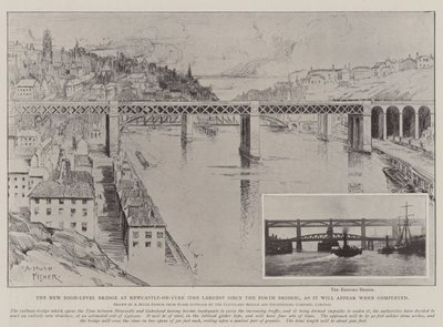 Den nye høynivåbroen ved Newcastle-on-Tyne (den største siden Forth Bridge), slik den vil se ut når den er fullført av Alfred Hugh Fisher