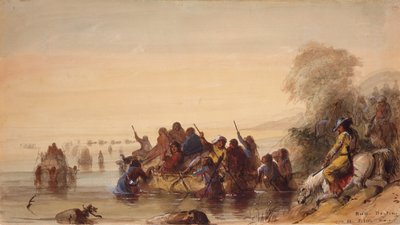Bull Boating on the Platte River, ca. 1837 (akvarell på papir) av Alfred Jacob Miller