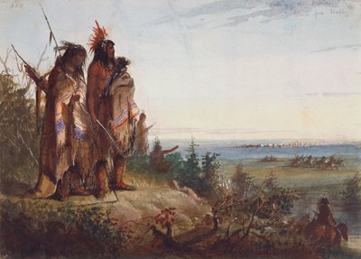 Crossing the Divide eller Thirsty Trappers Making a Rush for the River, ca. 1837 (akvarell på papir) av Alfred Jacob Miller