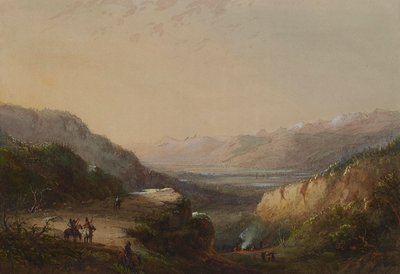 Fjernt utsyn over innsjøen (Vindens fjell) av Alfred Jacob Miller