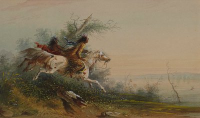Elg som svømmer over Platte av Alfred Jacob Miller