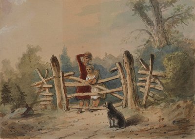 Georges barn venter på at deres innkalte far skal komme hjem av Alfred Jacob Miller