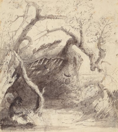 Indian Cabin on the Platte, ca. 1837 (penn og blekk og vask på papir) av Alfred Jacob Miller