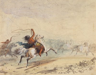 Lassoing Wild Horses, ca. 1837 (blyant, penn, blekk, akvarell og gouache på papir) av Alfred Jacob Miller