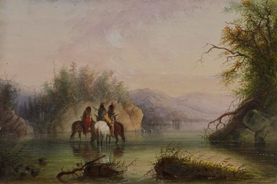 Elvescene - Vanning av hester av Alfred Jacob Miller