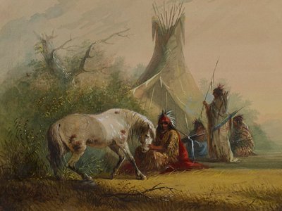 Shoshone-indianer og hans kjælehest av Alfred Jacob Miller