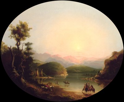 Shoshone -indianere ved en fjellsjø (Fremont -sjøen) av Alfred Jacob Miller