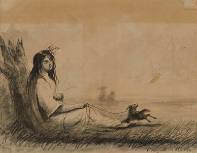 Liggende kvinner med hund i bånd (fra Laurence Sterne, «En sentimental reise», 1768) av Alfred Jacob Miller