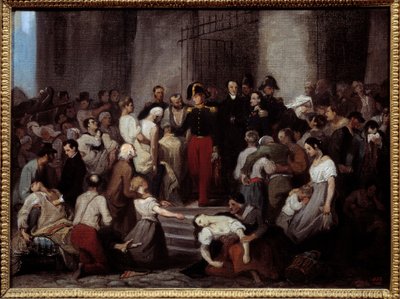Hertugen av Orleans besøker de syke på hotel dieu under koleraepidemien av Alfred Johannot