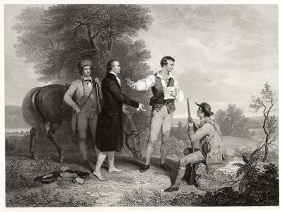Fangsten av major Andre, etter Asher B. Durand, ca. 1846 (gravering) av Alfred Jones