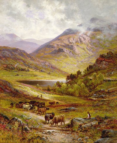 Longhorn storfe i et fjellaktig landskap av Alfred Jr. Glendening