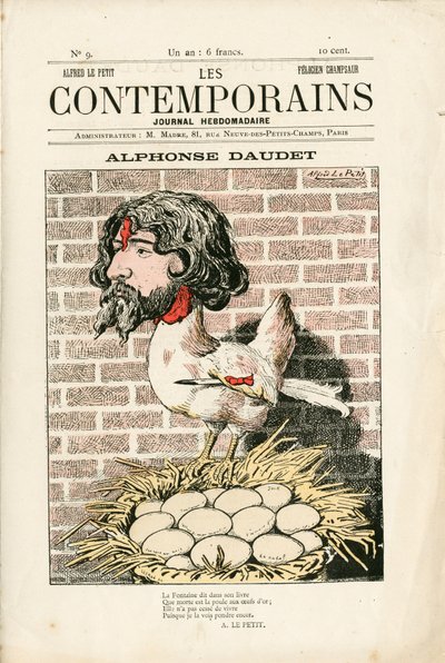 Omslag til “” Les Contemporains””, nummer 9, satirisk i farger: Alphonse Daudet - Litteratur - Houle, Daudet Alphonse - Illustrasjon av Alfred Le Pepetit (1841-1909) av Alfred Le Petit