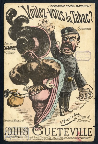 Illustrasjon av Alfred Le Petité (1841-1909) i "" Chanson illustratese "", ca 1900 - Vouvous du tabac. Louis Gueteville - Røyking, tobakk av Alfred Le Petit