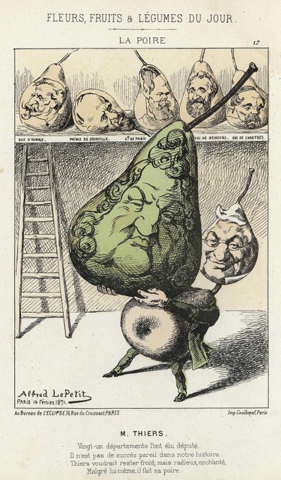 La Peire: Cartoon on Thiers - ill. from 14/02/1871 by Alfred Le Petitty, in “” Flowers, Fruits and Vegetables of the Day””. av Alfred Le Petit