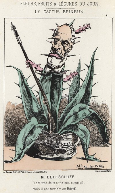 Le Cactus Spineux: Tegneserie om Louis Charles Delescluze (1809 - 1871) - ill. fra 16.01.1871 i "Dagens blomster, frukt og grønnsaker" av Alfred Le Petit
