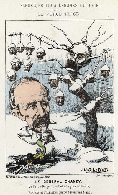 Le Perce-Neige: caricature about General Antoine Alfred Eugène Chanzy (1823 - 1883) - ill. from 15/01/1871 in ” Flowers, Fruits and Vegetables of the Day” av Alfred Le Petit