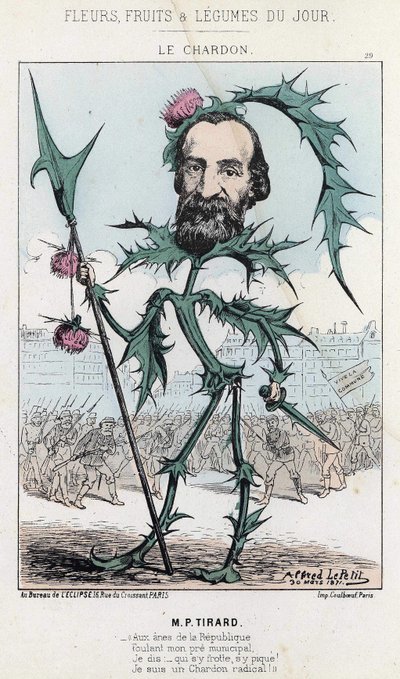 Le Thistle: caricature about P. Tirard - ill. from 30/03/1871 ” Flowers, Fruits and Vegetables of the Day” av Alfred Le Petit