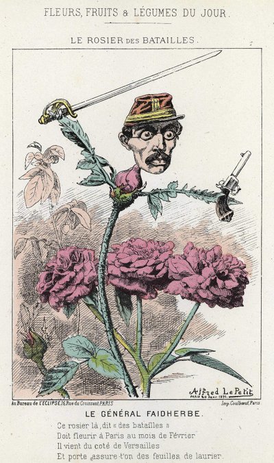 The Rosier des Batailles: tegneserie om general Faidherbe - ill. fra 20.01.1871 i "Dagens blomster, frukt og grønnsaker" av Alfred Le Petit