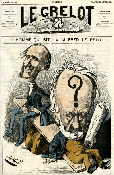 Victor Hugo og mannen som ler. Karikatur av Alfred Le Petit
