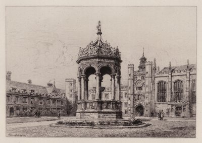 Cambridge: The Great Court of Trinity College (etsing) av Alfred-Louis Brunet-Debaines