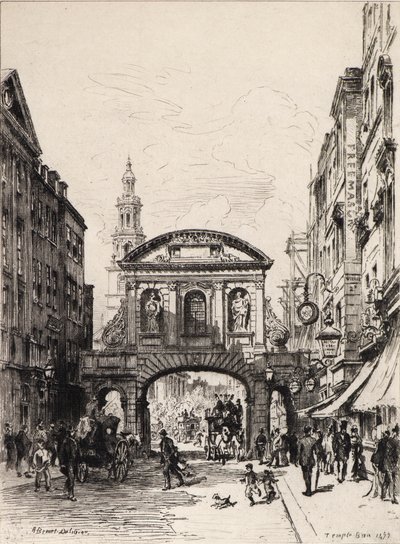 Temple Bar (etsing) av Alfred-Louis Brunet-Debaines