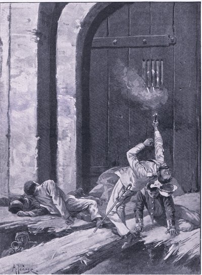 Delhi: Løytnant Salkeld, Bengal-ingeniører sprenger Kashmir-porten, illustrasjon fra British Battles on Land and Sea, 1915 av Alfred Pearse