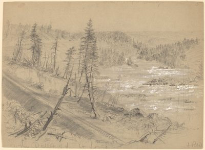 Jernbane på Dalles of the St. Louis av Alfred R. Waud