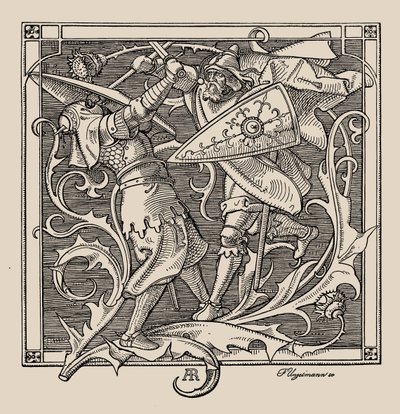 Nibelungen. Hagen av Troneck dreper Iring, 1840-1841. av Alfred Rethel