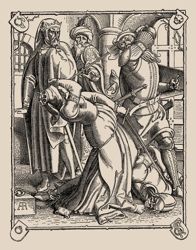 Die Nibelungen. Hvordan Gunther og Hagen og Kriemhild ble drept, 1840-1841. av Alfred Rethel