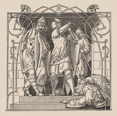 Die Nibelungen. Hvordan de kastet de døde ut av hallen, 1840-1841. av Alfred Rethel