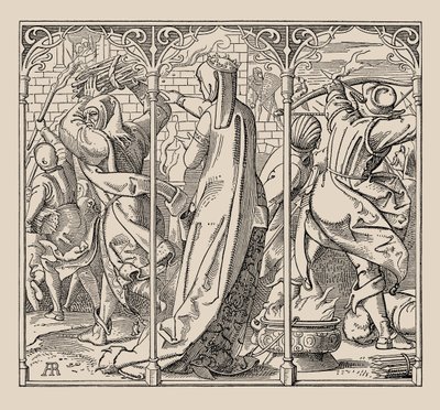 Die Nibelungen. Hvordan dronningen ga ordre om å brenne ned hallen, 1840-1841. av Alfred Rethel