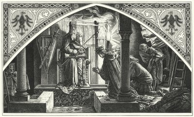 Otto III ved graven til Karl den Store (gravering) av Alfred Rethel
