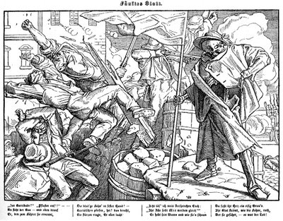 Totentanz 1848: Døden leder revolusjonære borgere av Alfred Rethel